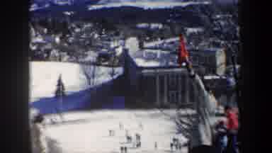 New York USA (1962): Red Flag Lifted Person On Ski Jump Wipeout Loses Ski Crashes