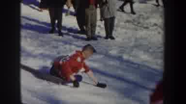 New York USA (1962): View Of People At Top Of Ski Slope Boy Wearing Red Sweater