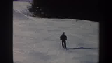 Vermont USA (1962): Man Sliding Downhill On Skis View Of Snow Covered Mountain And