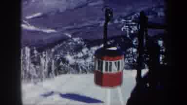 Vermont USA (1962): Gondola Slowly Coming Up The Track Over A Snow Covered