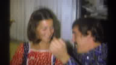 Troy New York USA (1973): Man Woman Smiling Laughing Teeth Hair Clothes Couch
