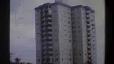 Troy New York USA (1973): A Huge Flat Apartment Stands Height Up In The Clear Sky