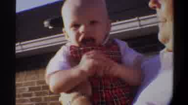 Gainsville Florida USA (1974): Baby Father Grandmother House Plaid Clothing Happy