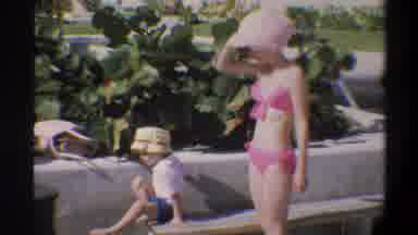 Gainsville Florida USA (1974): Mom And Son Swimming At The Pool In The Summer At