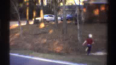 Gainsville Florida USA (1975): Two Small Boys Running In The Woods Away From The