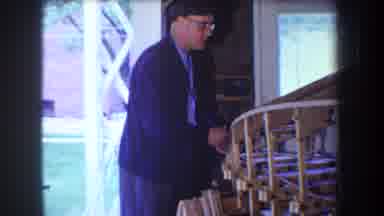 Volmer Yucaipa California USA (1965): White Man Adjusting Wooden Airplane Frame