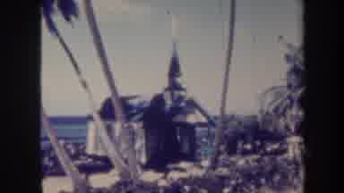 Honolulu Hawaii USA (1967): Small Chapel Behind Palm Trees Old House Next To