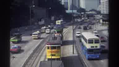 Hong Kong-1982: Highway Trolley Bus Cars City Landscape