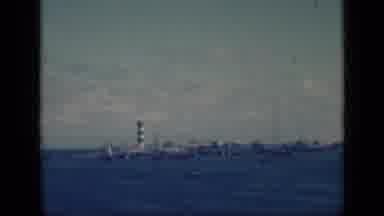 Cairo Egypt-1946: Black and White Striped Lighthouse in Harbor