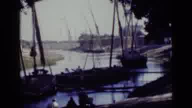 Cairo Egypt (1946): Docked Old Sailing Boats On Canal With Men Walking Wooden