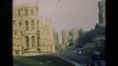 London England (1946): Vehicles Are Shown Next To A View Of An Old Church Or