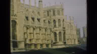 LONDON ENGLAND-1946: View Of Exterior Castle Building Walls Windows On A Cloudy