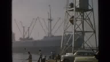 San Diego California USA (1949): People Fishing And Watching Large Ocean Liner