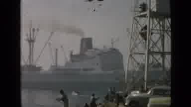 San Diego California USA (1949): Large Ship Coming Into Port