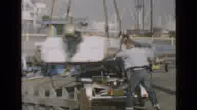 San Diego California USA (1949): Preparing Boat Unloading Into Water Young Man And