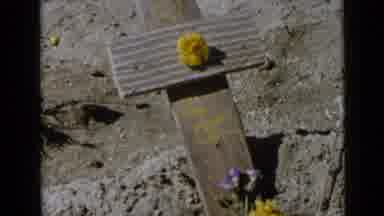 San Diego California USA (1949): Small Grave Site Wooden Cross Flowers Windmill