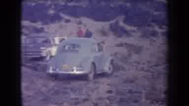 Arizona USA (1958): People On In Landscape Rocky Scene With Blue Classic Cars