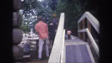 Michigan USA (1968): Horse Person Walking Bridge Yellow Hat People Whites Back