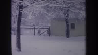 Michigan USA (1968): Two Small Snow-Covered Houses In A Yard With Fences And Trees