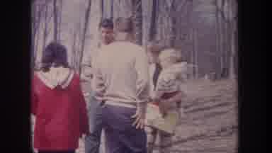 Michigan USA (1968): People In Vacation In A Wood With A Roulotte And A Kid In A