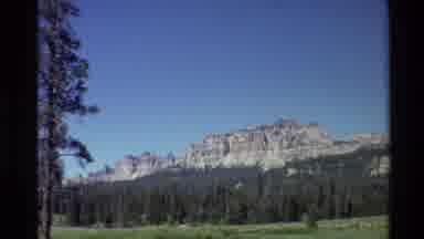 Western USA (1980): Big Mountain Tall Tree Forest With Green Pasture At The Front