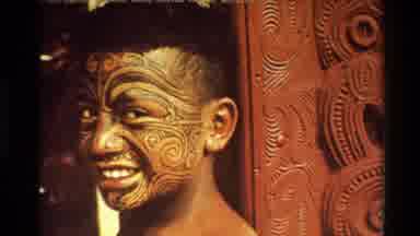 New Zealand (1981): Young Boy Designed With Cultural Art Adults Kneeling Down On