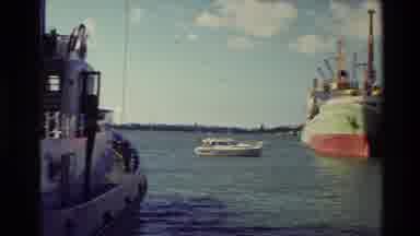 New Zealand (1981): Various Sizes Ships Barge Boats Water Docking Day Cloudy Sunny