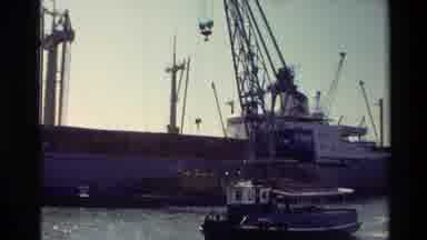 New Zealand (1981): Large Barge Loading On River Semitrailer Sunny Day Crane