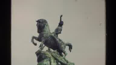 New Zealand (1981): Statue Of Man Riding Horse In Busy City