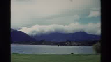 New Zealand (1982): Panning Around Different Nature Views Of Water And Mountains