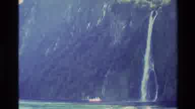 New Zealand (1982): Waterfall Mountains And Boat Are Shown Around The Widespread
