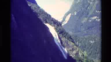 New Zealand (1982): Cascading Mountain Waterfall On A Bright Clear Sunny Day
