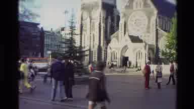 NEW ZEALAND-1982: Historic Church With Tall Spire And Rose Window