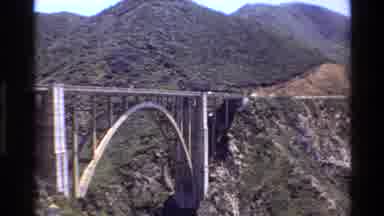 Big Sur California USA (1980): Daytime Traffic Going Across Large Bridge Over