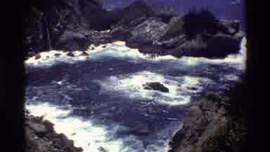 Big Sur California USA (1980): Choppy Ocean Water Flowing Around Mountainous
