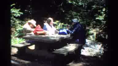 Big Sur California USA (1980): Three People Eating At A Concrete Picnic Table