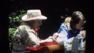 Big Sur California USA (1980): Elderly Woman With Hat And Sunglasses Sitting At