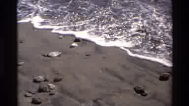 Big Sur California USA (1980): Wave Washes Over Beach Sand And Rocks On Sunny Day