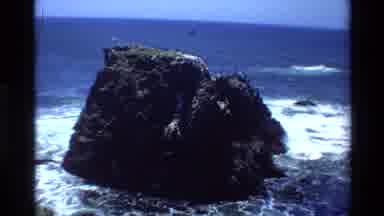 Big Sur California USA (1980): Waves Crashing Against Rock Near Shore While Bird