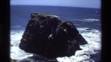 Big Sur California USA (1980): Waves Crashing Against Island Seagulls Perched