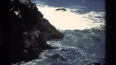 Big Sur California USA (1980): Water Waves Splashing To The Rock Three People