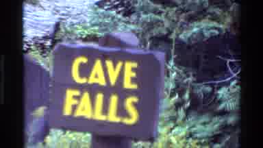 Grand Teton Wyoming USA (1980): Brown Yellow Cave Falls Sign Waterfalls On A Clear