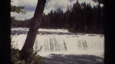 Grand Teton Wyoming USA (1980): Very Wide Waterfall Flowing Quickly With Pine