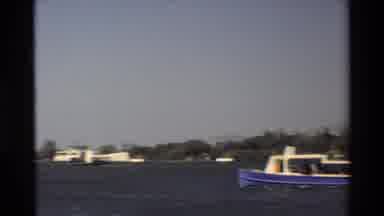 Hawaii USA (1981): Blue Boat Navigating On A River Or Lake And Then There Is A