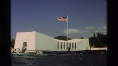 Hawaii USA (1981): White Building Structure By The Water With An American Flag