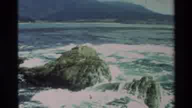 Carmel California USA (1982): Waves Crashing Against Grey Rock Formation On A