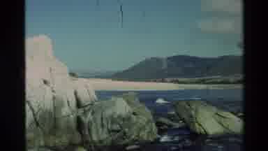 Carmel California USA (1982): Panorama Of Gentle Waves Hitting Rocks Near Beach