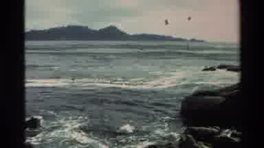 Carmel California USA (1982): Beach With Water Hitting The Rocks And Sign