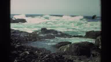Carmel California USA-1982: Wild Ocean Shoreline With White Capping Waves