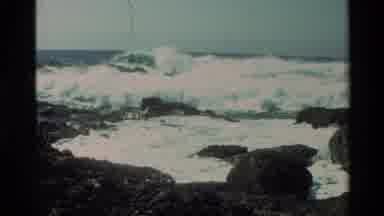 Carmel California USA (1982): Foaming Waves Crashing Upon Rocky Coastline During